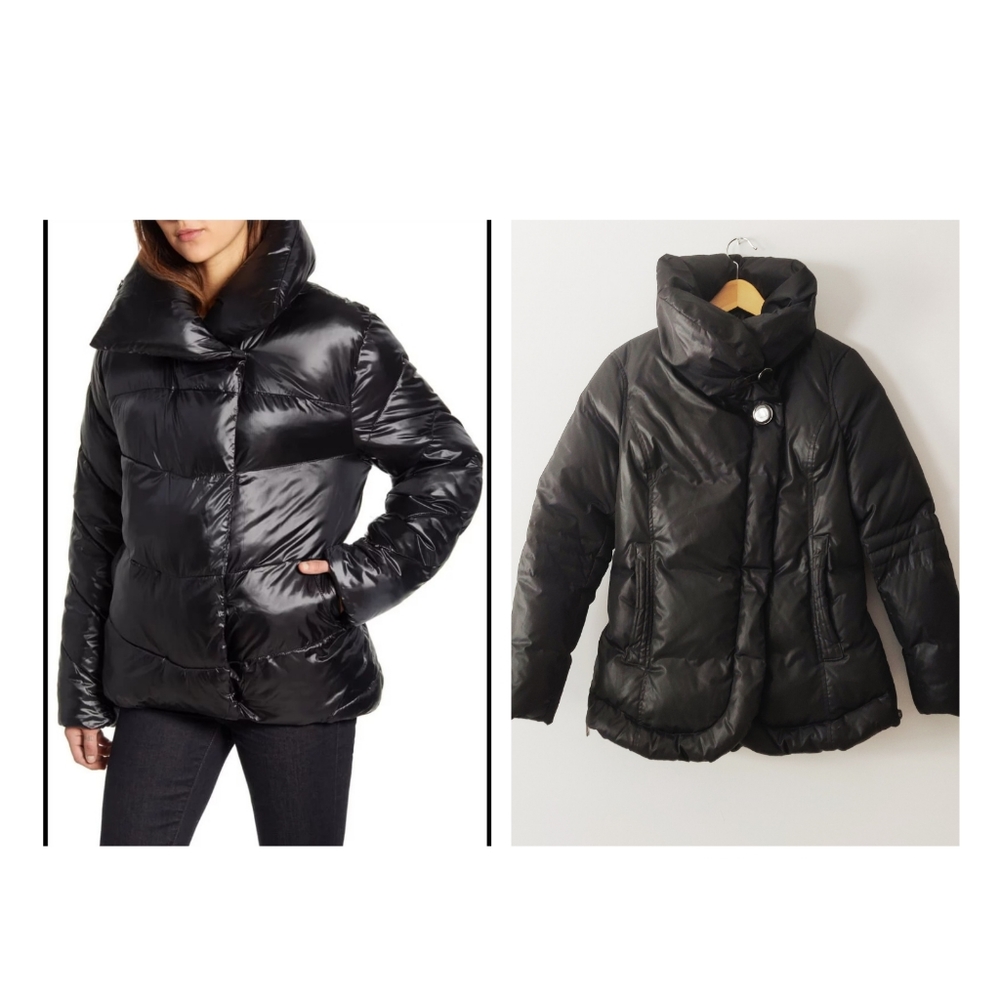 Soia & Kyo Down Black Puffer Wrap Style Jacket with High Neck Brand New